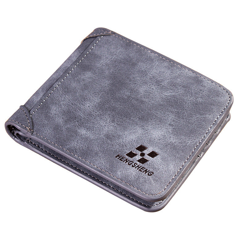 Men's Wallet Short Frosted Leather Wallet Retro Tri-fold Vertical Wallet With Multi-card Slots GO Buy