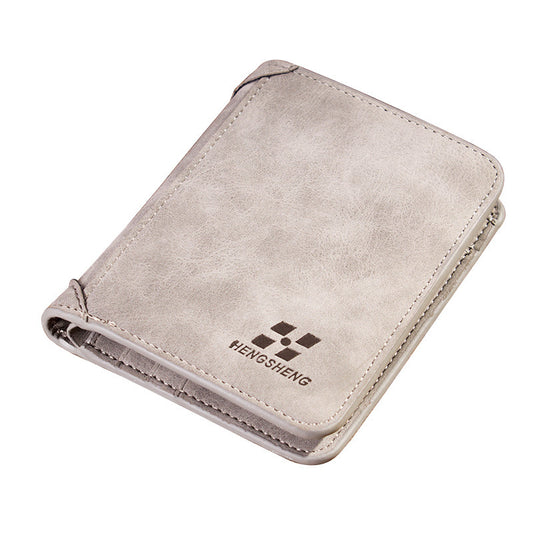 Men's Wallet Short Frosted Leather Wallet Retro Tri-fold Vertical Wallet With Multi-card Slots GO Buy