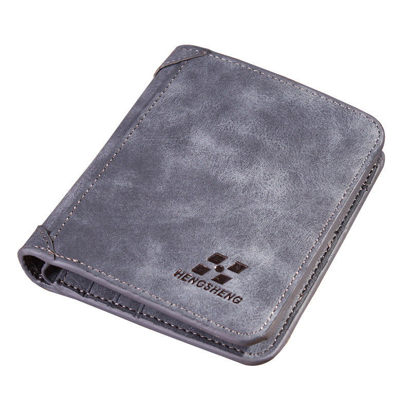 Men's Wallet Short Frosted Leather Wallet Retro Tri-fold Vertical Wallet With Multi-card Slots GO Buy