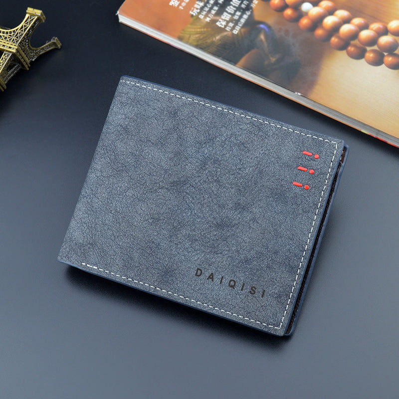 Men's Wallet Short Wallet Male Youth Fashion New Retro Frosted Large-Capacity Horizontal Soft Leather Wallet GO Buy