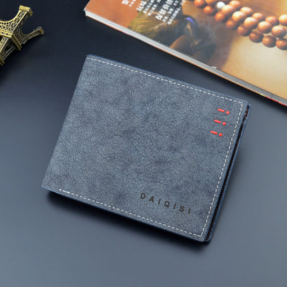 Men's Wallet Short Wallet Male Youth Fashion New Retro Frosted Large-Capacity Horizontal Soft Leather Wallet GO Buy