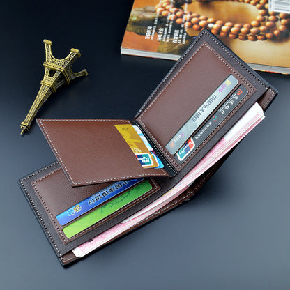 Men's Wallet Short Wallet Male Youth Fashion New Retro Frosted Large-Capacity Horizontal Soft Leather Wallet GO Buy