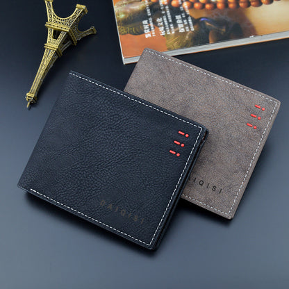 Men's Wallet Short Wallet Male Youth Fashion New Retro Frosted Large-Capacity Horizontal Soft Leather Wallet GO Buy