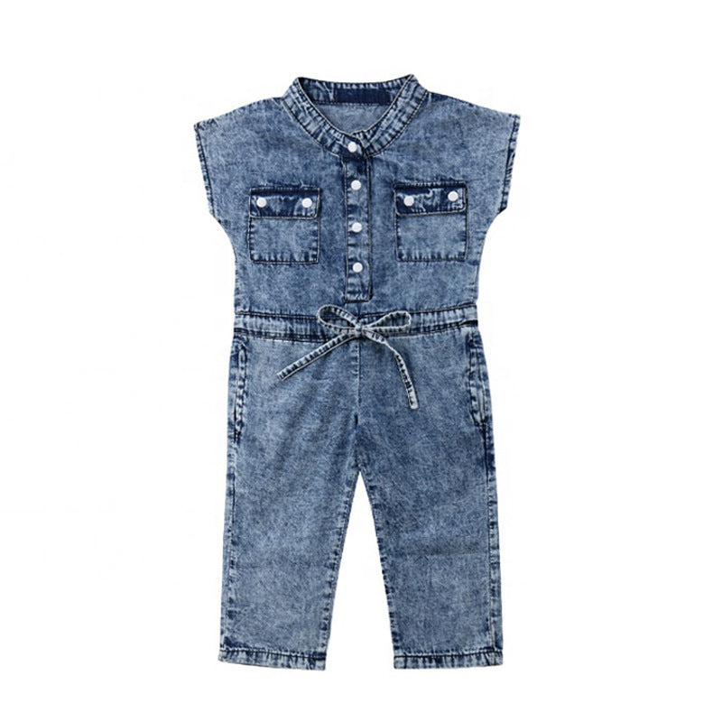 Short-Sleeved Girls Denim Jumpsuit For Kids In Summer Fashion Romper GO buy