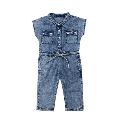 Short-Sleeved Girls Denim Jumpsuit For Kids In Summer Fashion Romper GO buy