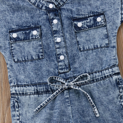 Short-Sleeved Girls Denim Jumpsuit For Kids In Summer Fashion Romper GO buy