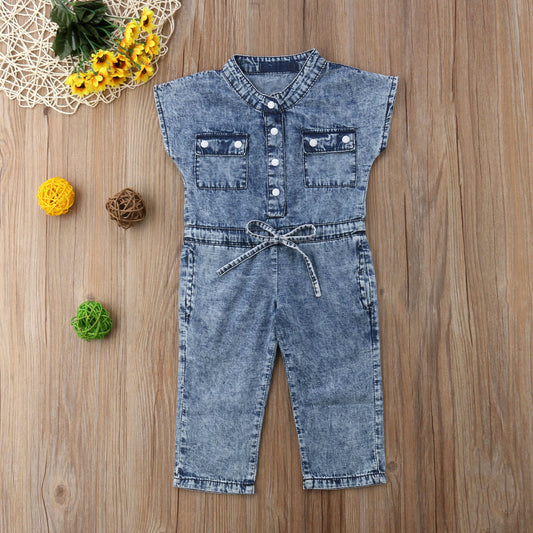 Short-Sleeved Girls Denim Jumpsuit For Kids In Summer Fashion Romper GO buy