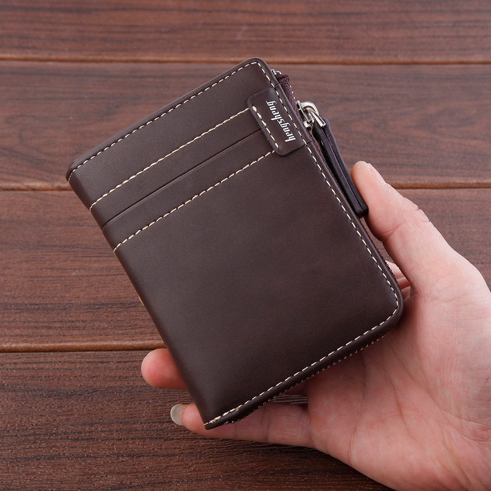 Men's Short Wallet Zipper Soft Leather GO Buy