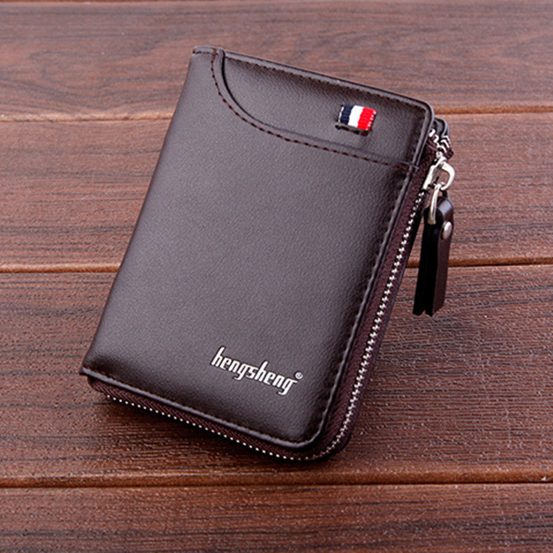 Men's Short Wallet Zipper Soft Leather GO Buy