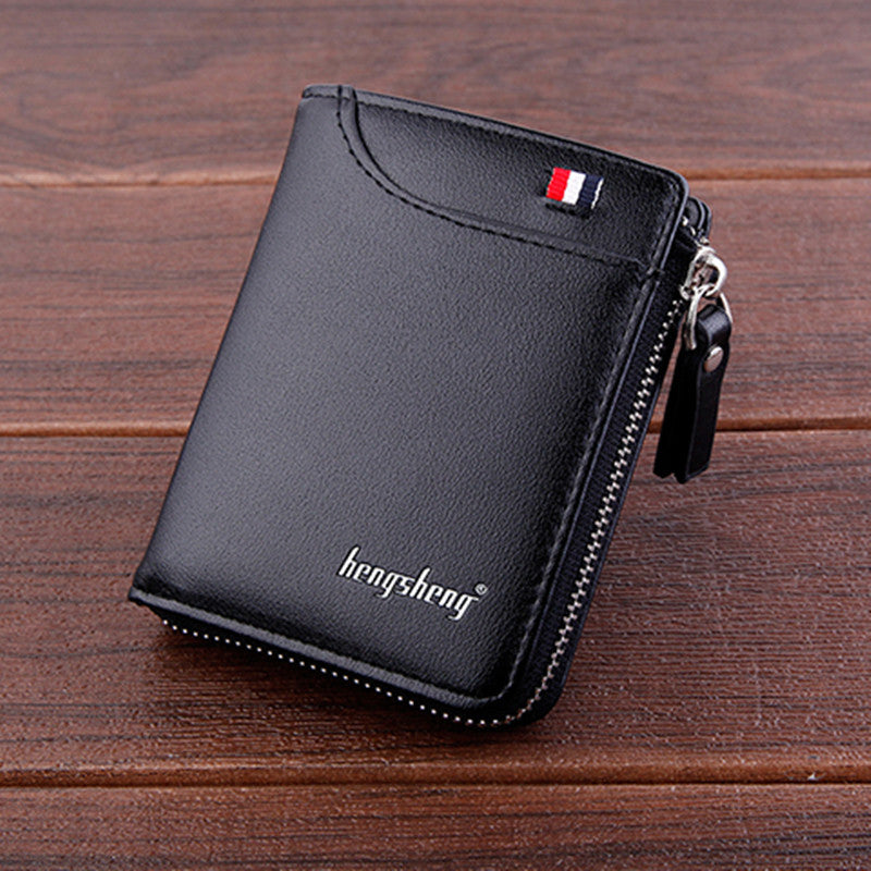 Men's Short Wallet Zipper Soft Leather GO Buy