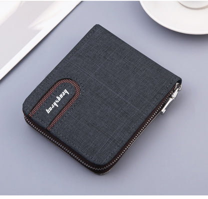 Men's Short Wallet Men Wallet Zipper Wallet Canvas Small Wallet Multi-function Dollar Multi-card Slot GO Buy