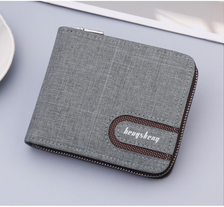 Men's Short Wallet Men Wallet Zipper Wallet Canvas Small Wallet Multi-function Dollar Multi-card Slot GO Buy