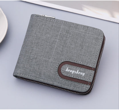 Men's Short Wallet Men Wallet Zipper Wallet Canvas Small Wallet Multi-function Dollar Multi-card Slot GO Buy
