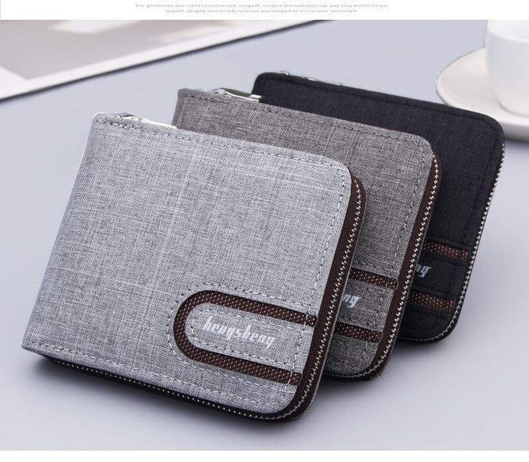 Men's Short Wallet Men Wallet Zipper Wallet Canvas Small Wallet Multi-function Dollar Multi-card Slot GO Buy