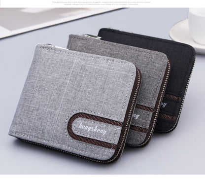 Men's Short Wallet Men Wallet Zipper Wallet Canvas Small Wallet Multi-function Dollar Multi-card Slot GO Buy