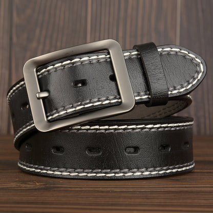 Two-Line Real Cowhide Men's Belt With Japanese Buckle GO Buy