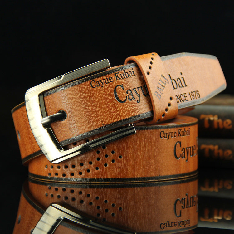 Pin buckle belt men's belt retro hollow casual belt GO Buy