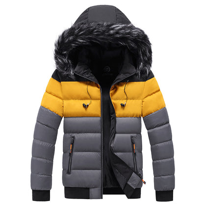 Trendy short padded coat with thick fur collar GO buy