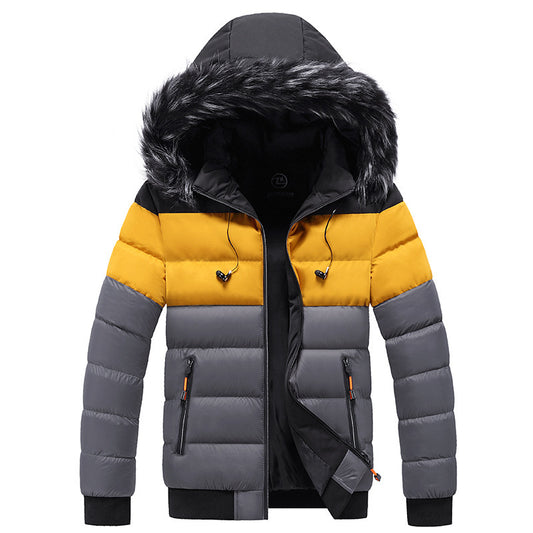 Trendy short padded coat with thick fur collar GO buy