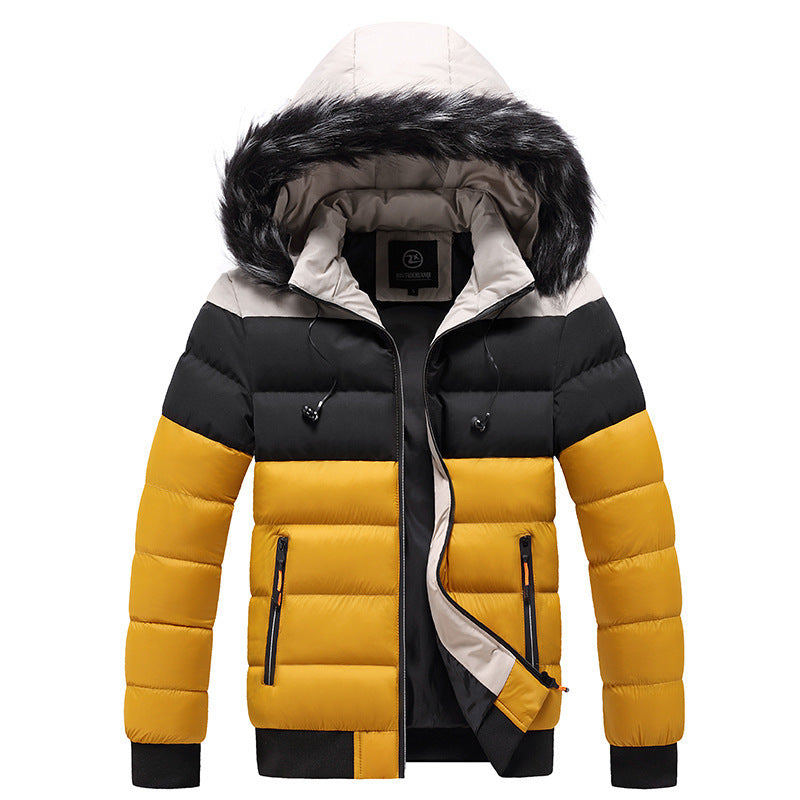 Trendy short padded coat with thick fur collar GO buy