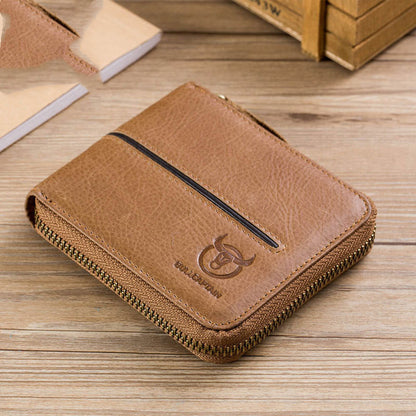 Genuine Leather Men's Horizontal Multi-card Zipper GO Buy