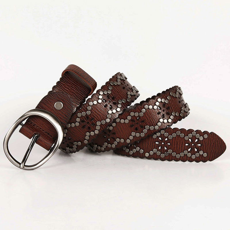 Lace rivet leather belt head layer cowhide women's belt GO Buy
