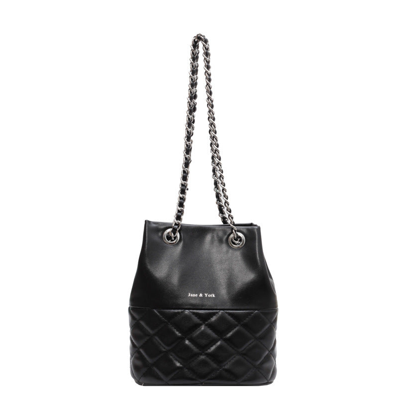 Korean Style Simple Women's Fashion Diamond Texture One-shoulder Bucket Crossbody Bag GO Buy