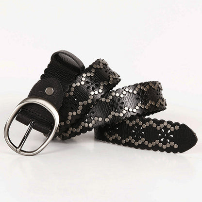 Lace rivet leather belt head layer cowhide women's belt GO Buy
