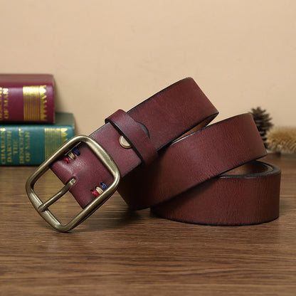 Thick Pure Copper Pin Buckle Male Genuine Cattlehide Leather Surface Retro Belt GO Buy
