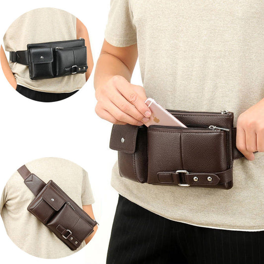 Men's Belt Bag Classic Solid Color PU Leather Waist Bag Outdoor Leisure Travel Fanny Pack Purse GO Buy