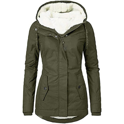 Solid Color Pocket Long-sleeve Zipper Fleece Padded Coat Women GO buy