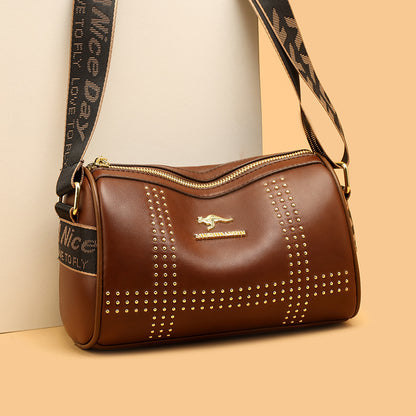 Color Contrast Patchwork Rivet Crossbody Soft Leather Shoulder Bag GO Buy
