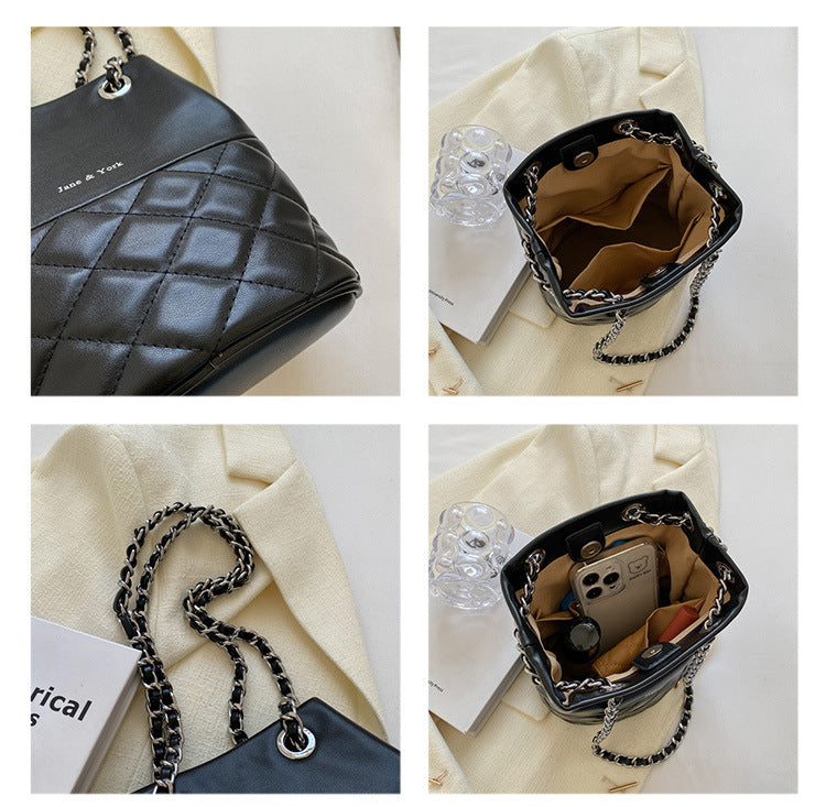 Korean Style Simple Women's Fashion Diamond Texture One-shoulder Bucket Crossbody Bag GO Buy