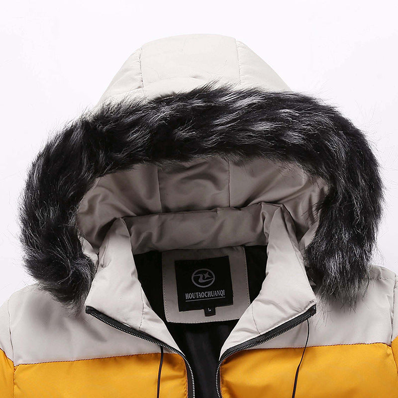 Trendy short padded coat with thick fur collar GO buy