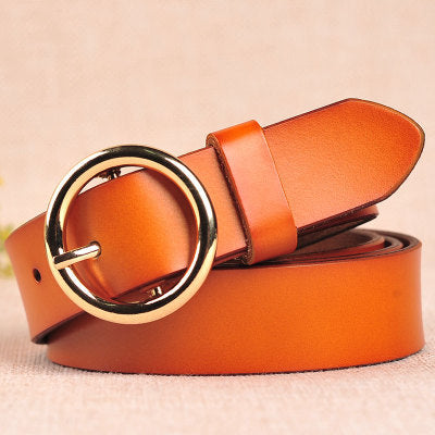 The new lady fashion retro pure leather belt belt ladies all-match round buckle leather belt ladies fine belt GO Buy