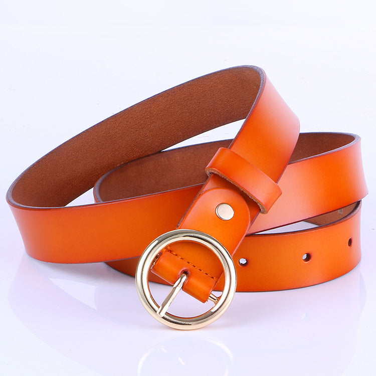 The new lady fashion retro pure leather belt belt ladies all-match round buckle leather belt ladies fine belt GO Buy