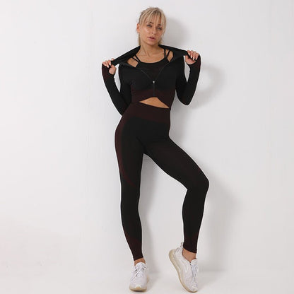 3PCS Yoga Set Seamless Sport Set Women Gym Clothing Leggings Women Crop Top Sports Bra Women Fitness Gym Set Womens Outfits Tracksuit - Go Buy