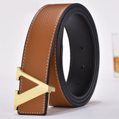 Korean fashion letter leather belt men's belt GO Buy