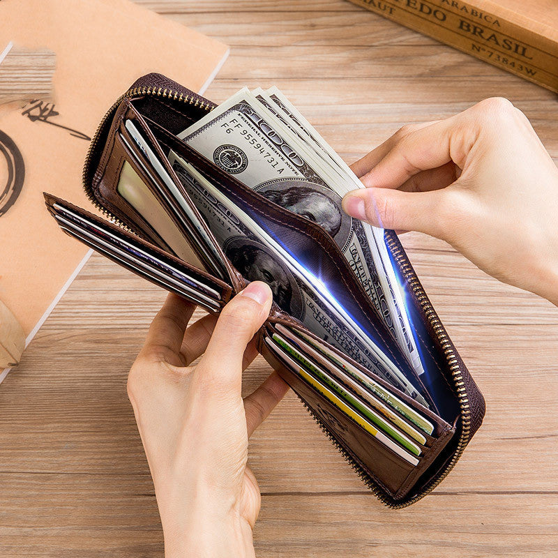 Genuine Leather Men's Horizontal Multi-card Zipper GO Buy