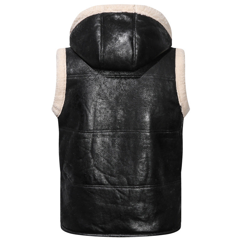 Fur One-piece Coat Men's Solid Color Zipper Vest GO buy