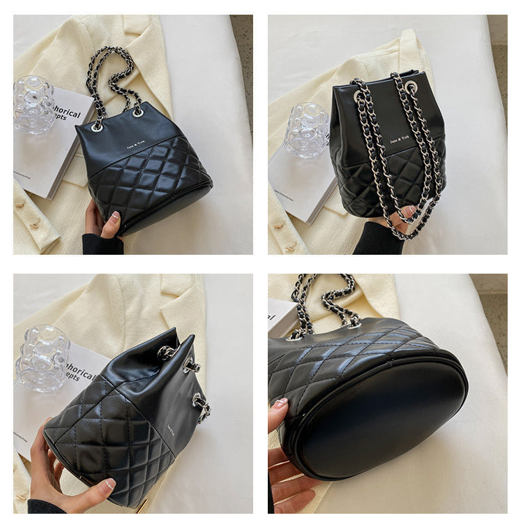 Korean Style Simple Women's Fashion Diamond Texture One-shoulder Bucket Crossbody Bag GO Buy
