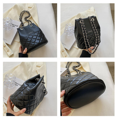 Korean Style Simple Women's Fashion Diamond Texture One-shoulder Bucket Crossbody Bag GO Buy