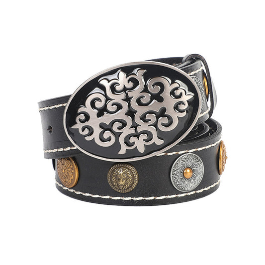 Leather Belt With Smooth Buckle For Men's Belt GO Buy