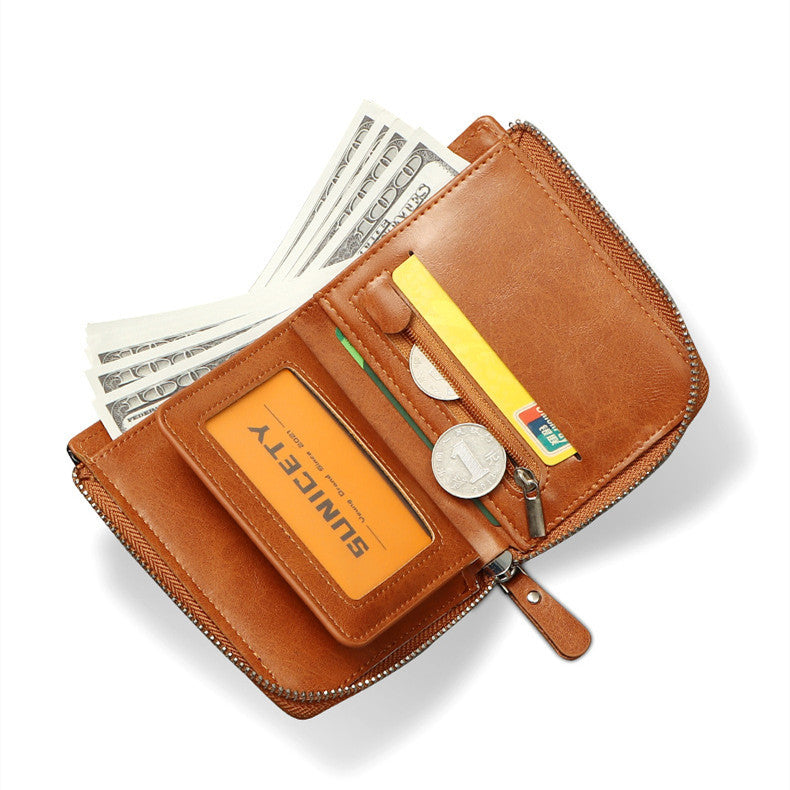 Men's Short Fashion Leather Zipper RFID Wallet GO Buy