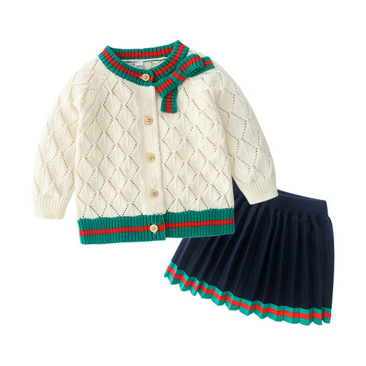 Children's Baby Girl Cotton Knitted Cardigan Skirt Suit GO buy