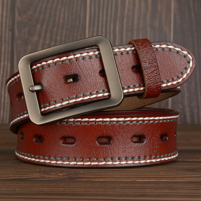 Two-Line Real Cowhide Men's Belt With Japanese Buckle GO Buy