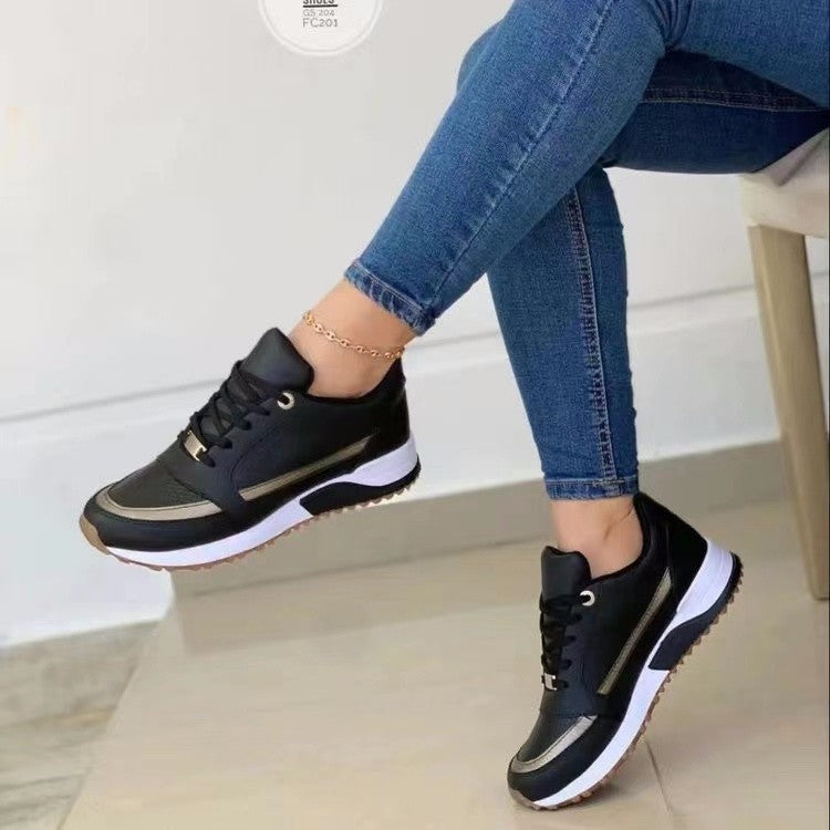 Casual Lace-up Flat Shoes Women Shallow Round Toe Sports Walking Sneakers GO buy