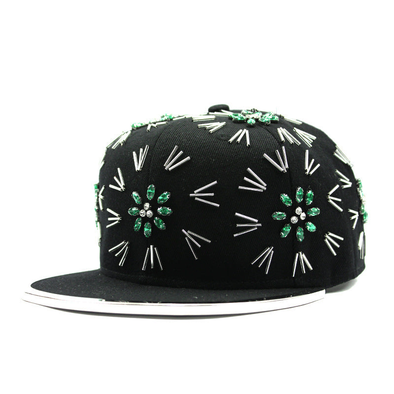 Men's Fireworks Colorful Crystals Metal Edging Hiphop Performance Peaked Cap Gobuy Fashion