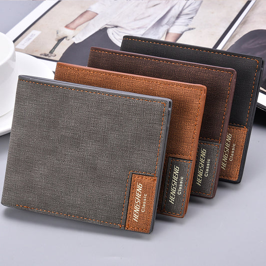 Men's Short Casual Canvas Pattern Thin Wallet GO Buy
