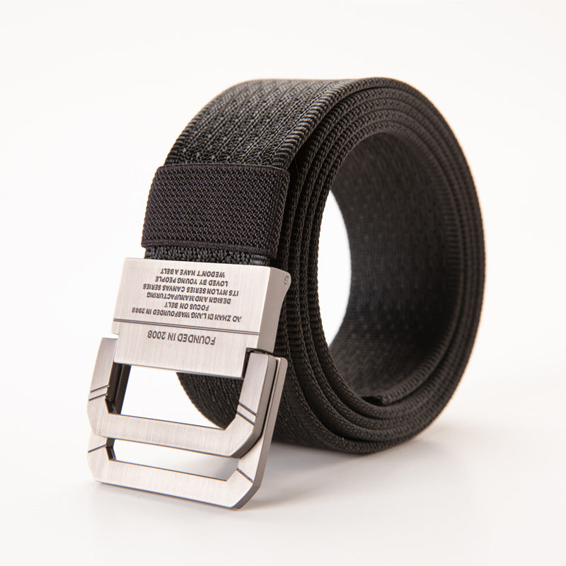 Quick-drying Nylon Belt Men's Tactical Sports Belt Alloy Double Ring Buckle Korean Woven Canvas Trousers GO Buy